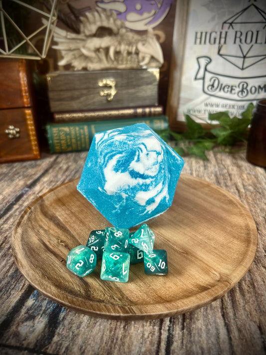 Gruffudd of Tremorrew | DiceBomb™ Dice Set Inside | Mint, Juniper & Frosted Lemon Scented Bath Bomb | Official Altheya: The Dragon Empire Collection