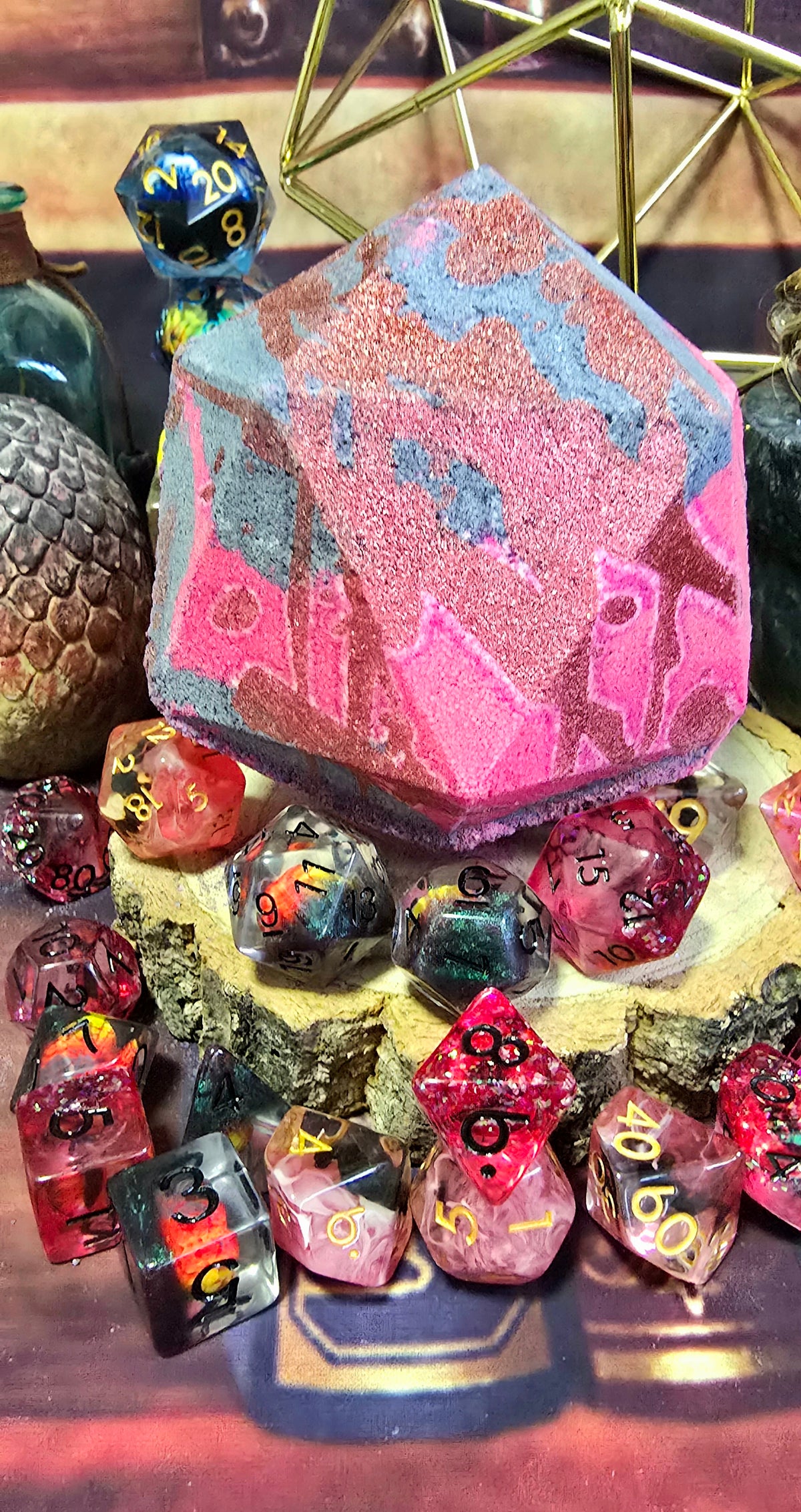 Black and red Transmutation DiceBomb with black or red RPG dice