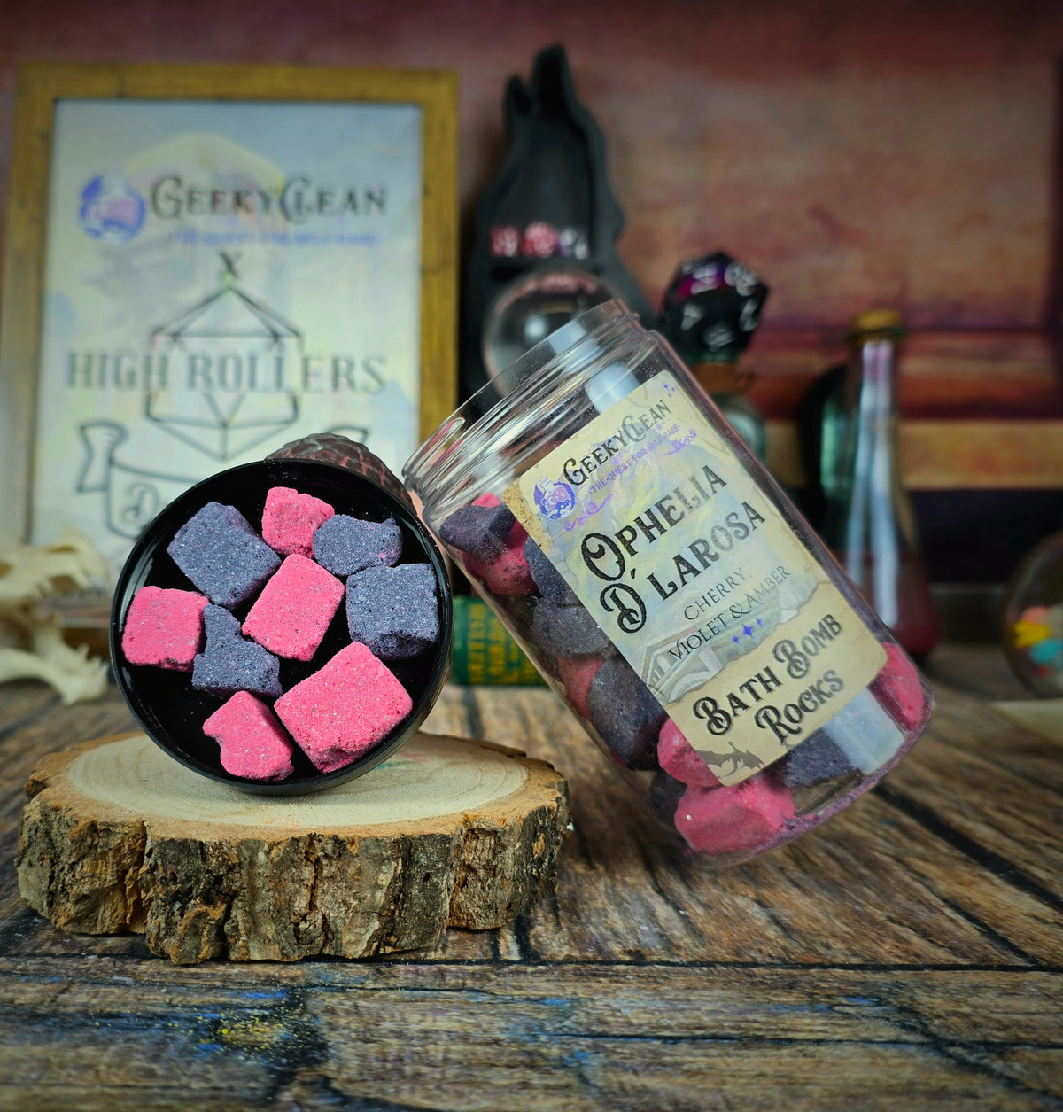 Ophelia D'larosa | Cherry, Violet & Amber Scented Bath Bomb Rocks | High Rollers Official Altheya: The Dragon Empire Collection