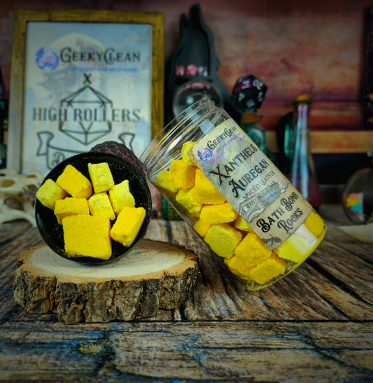 Xantheus Auregan | Spiced Leather & Cedar Scented Bath Bomb Rocks | High Rollers Official Altheya: The Dragon Empire Collection