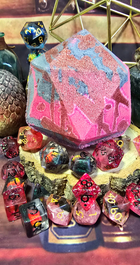 Black and red Transmutation DiceBomb with black or red RPG dice